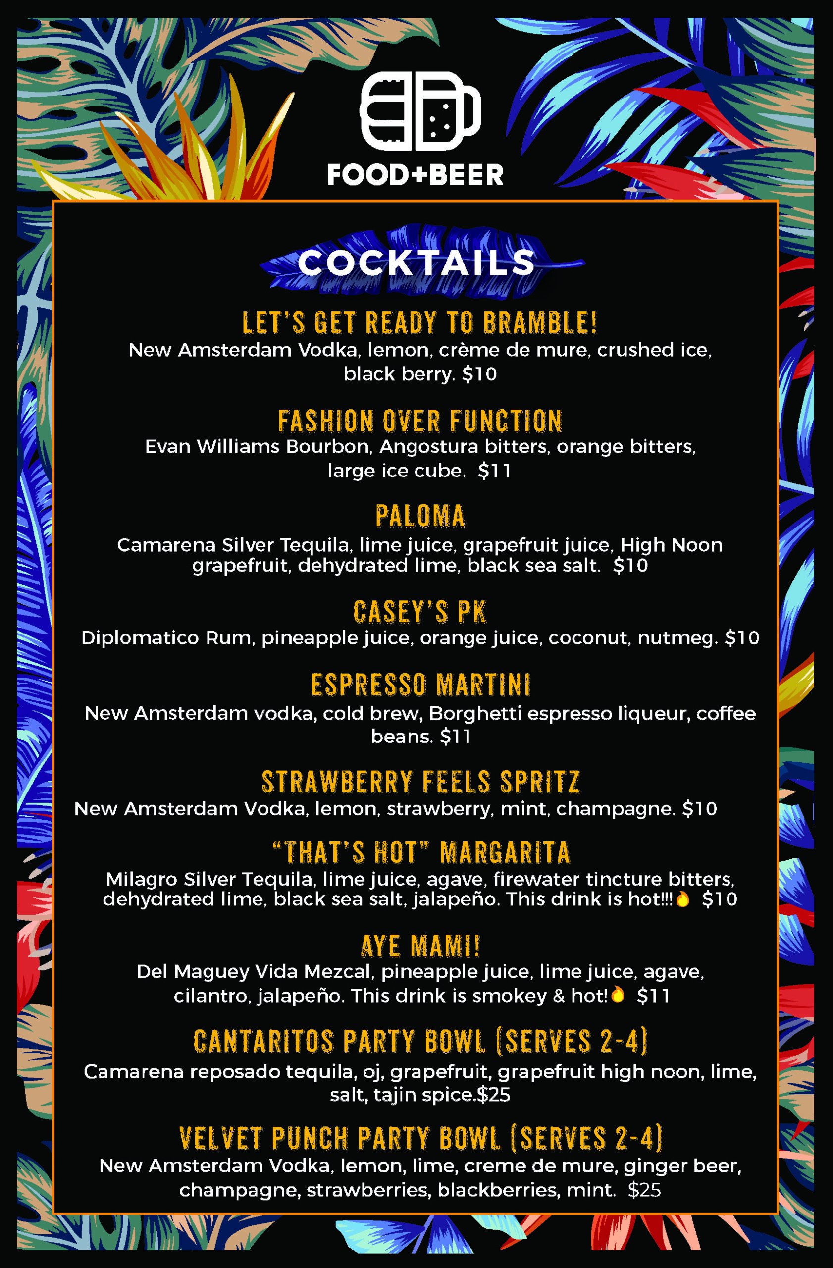 food and beer cocktail menu pg1 10.4.22